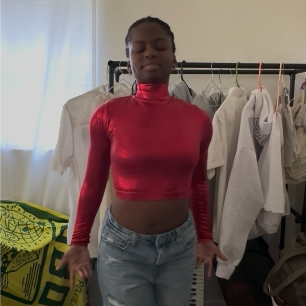 Dance Costume Red Long Sleeve Crop Top